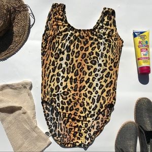Vintage 90s Swimsuit Animal Leopard Print S/M
